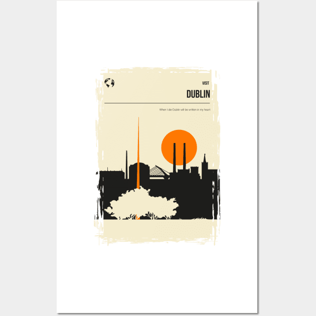 Dublin Ireland Vintage Minimal Book Cover Travel Poster Wall Art by jornvanhezik